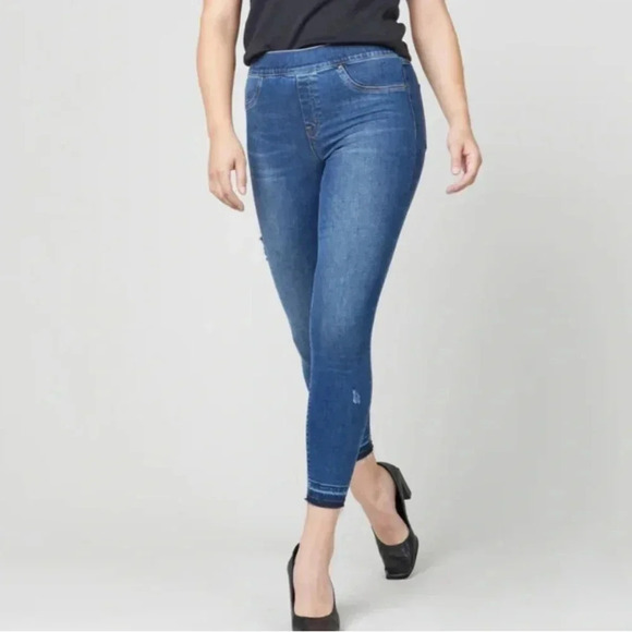 Spanx Distressed Ankle Skinny Jeans Medium Wash Stretch denim Women’s Size L - Picture 1 of 13